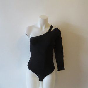 NICHOLAS BLACK ASYMMETRIC SLEEVE BODYSUIT TOP S *